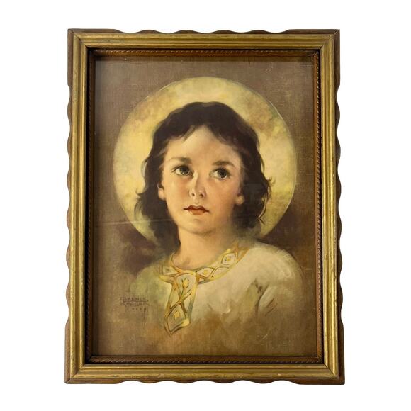Vintage LIGHT OF THE WORLD Litho Print Jesus Young Boy Framed Florence Kroger - Picture 1 of 7